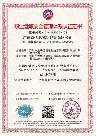 职业健康安全管理体系证书